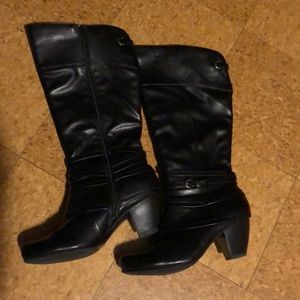 Black Leather Heel Boots